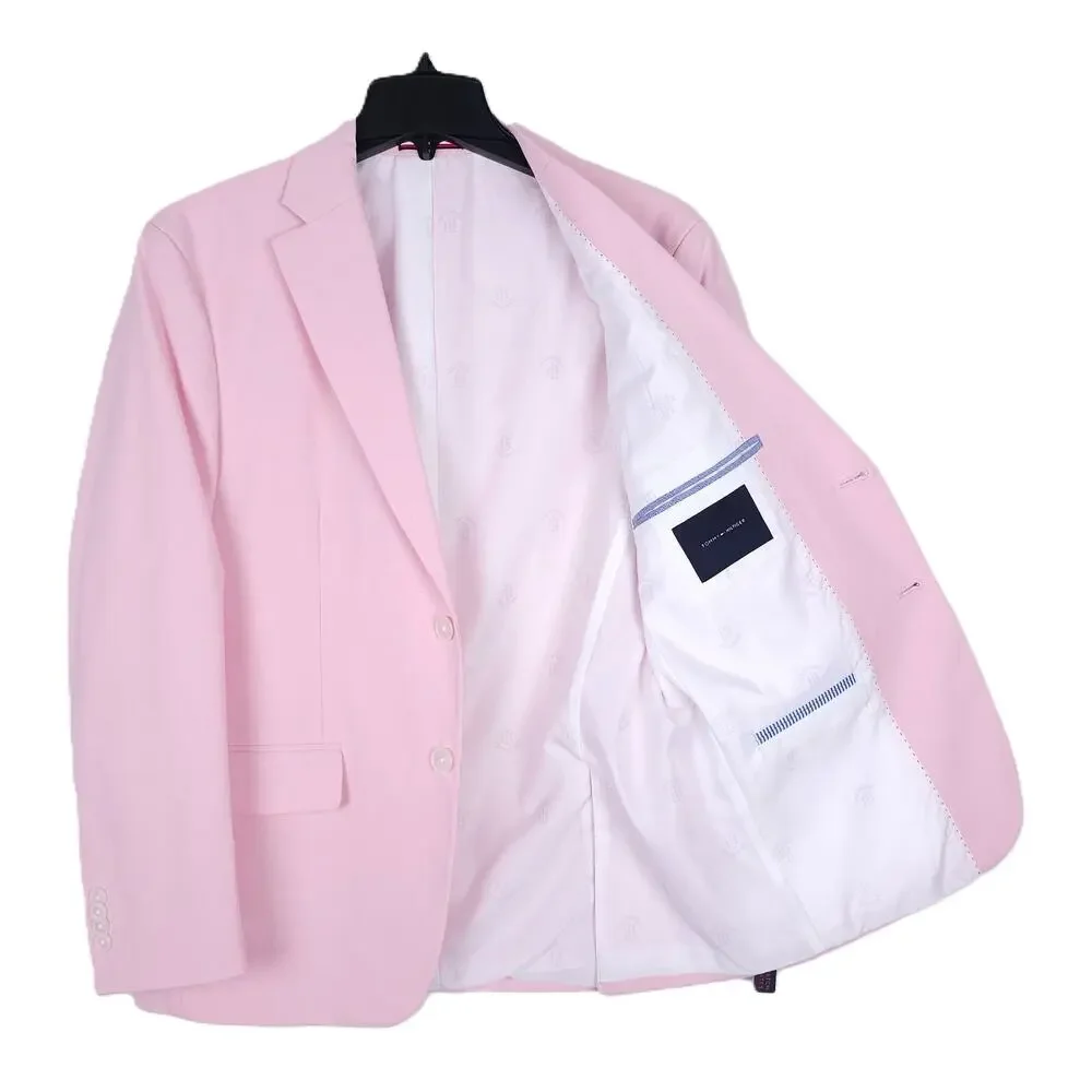 Tommy Hilfiger Mens Modern Fit 2 Piece Suit 38S 31x30 Light Pink Solid Chambray